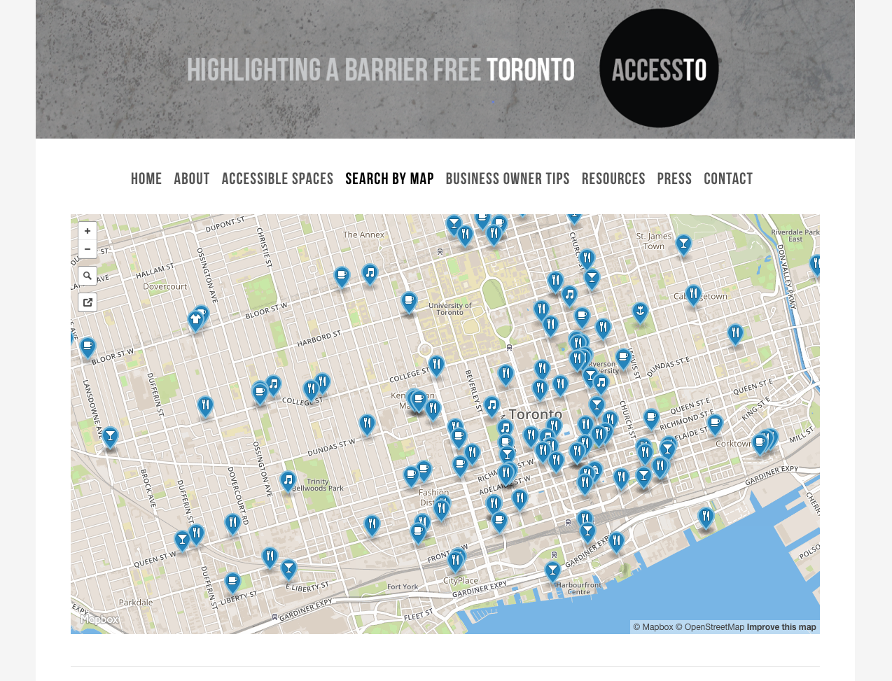 Map of accessible restaurants, coffee shops and bars